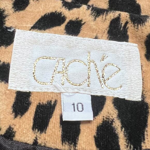 VINTAGE 80s Caché Flared Bratty Leopard Print Velvet Coat Flip Cuff Size 10 - Picture 2 of 8